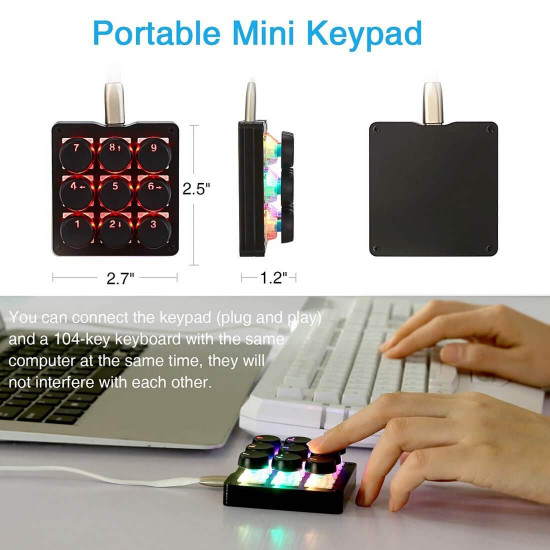 amazing9 round keycaps portable rgb one-handed numeric keyboard