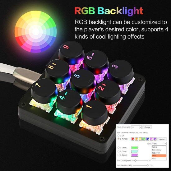 amazing9 round keycaps portable rgb one-handed numeric keyboard