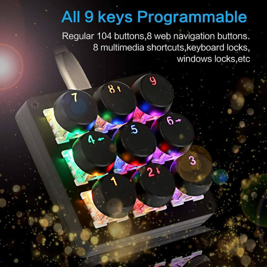 amazing9 round keycaps portable rgb one-handed numeric keyboard