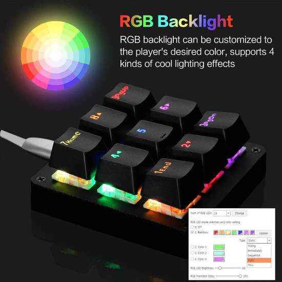 amazing9 square keycaps portable rgb one-handed numeric keyboard