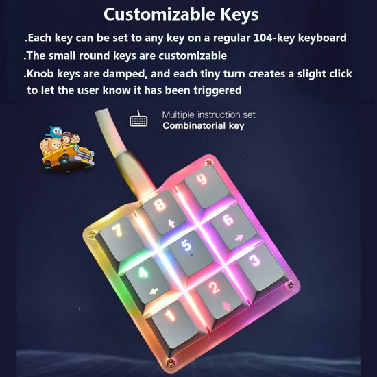 amazing9 square keycaps portable rgb one-handed numeric keyboard