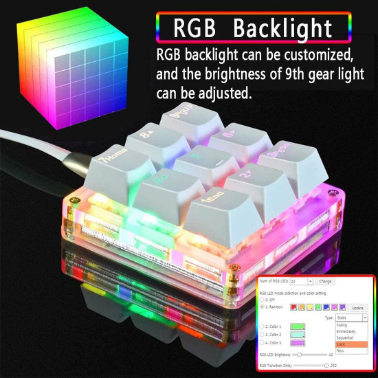 amazing9 square keycaps portable rgb one-handed numeric keyboard