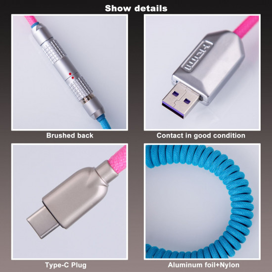 1.1m custom handmade coiled type c usb cable