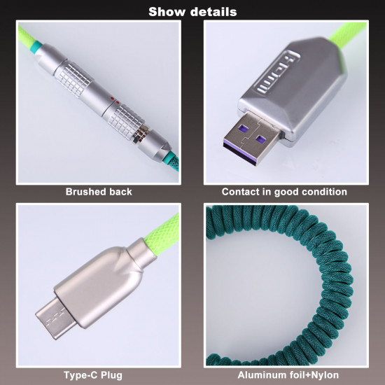 1.1m custom handmade coiled type c usb cable