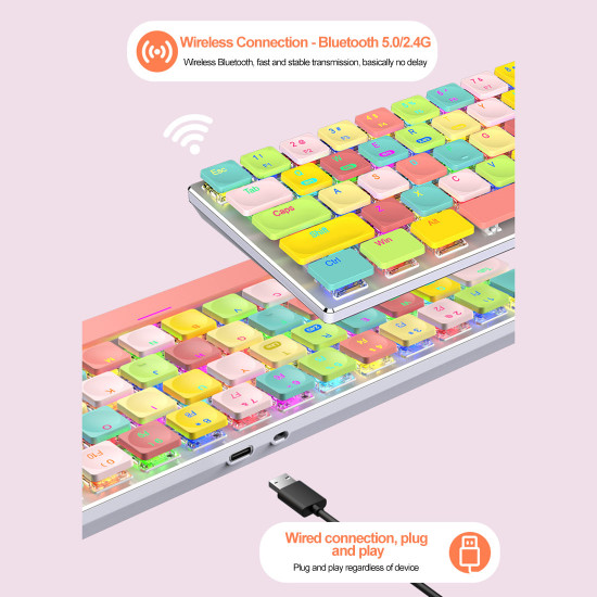68 keys wireless bluetooth tri-mode low profile mechanical keyboard macaron rgb