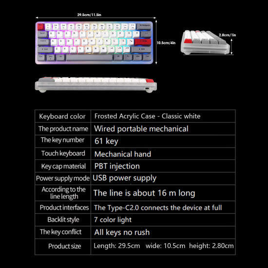 frosted acrylic shell 60% wired mechanical keyboard switch keyboard with pbt keycap pre-order