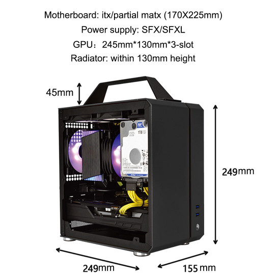 itx mini chassis 9.6l portable side through sfx power supply itx chassis