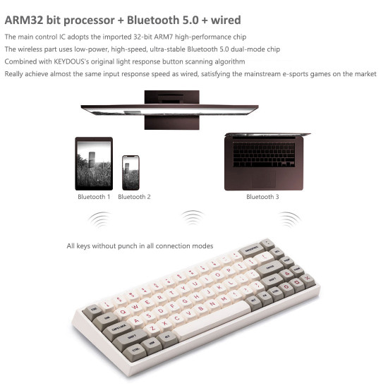 keydous nj68 three modes 2.4g plug wire bluetooth hot plugging rgb keyboard wireless technical keyboard