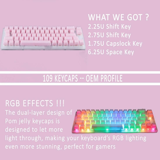 pom jelly keycaps doubleshot translucent oem profile keycaps for diy mechanical keyboard - blank