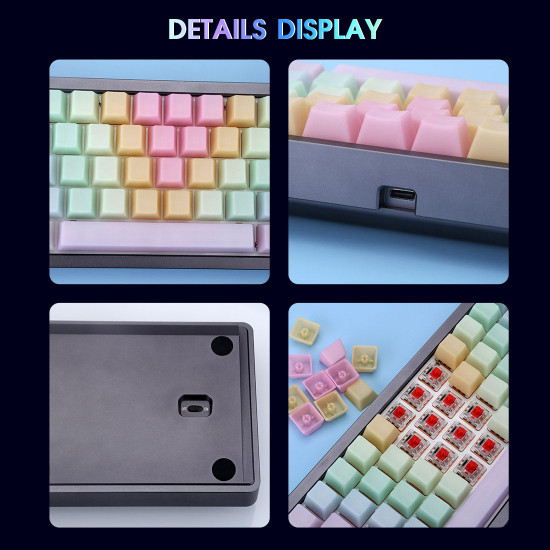 mechdiy rainbow keycaps hot-swappable rgb backlit kits wired bluetooth three-module mechanical keyboard