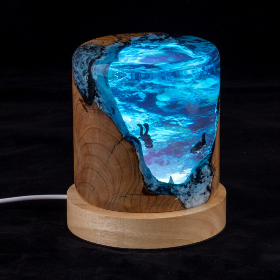 resin crafts with wooden lighted base