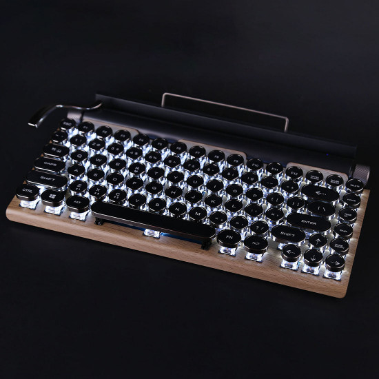 retro typewriter wired bluethooth mechanical keyboard round keycaps led color