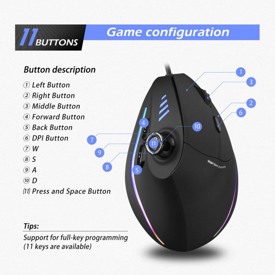 vertical gaming mouse rgb light wired mouse